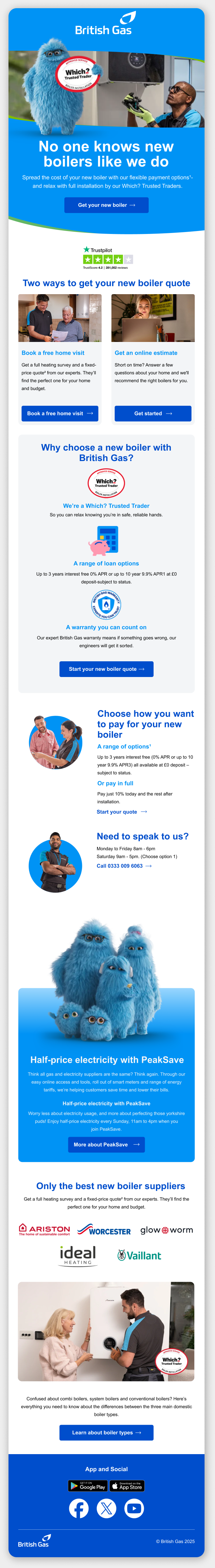 British Gas new boiler email shown at desktop width