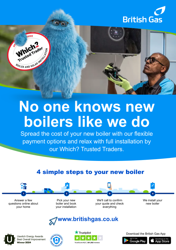 British Gas new boiler A4 printed mailshot